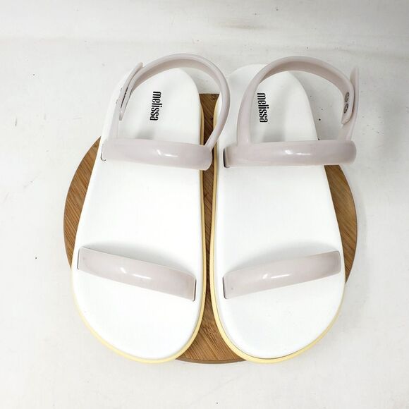 Melissa Soft Wave Sandals Womens 9 Jelly‎ White Grey Beach Pool Strappy Shoes - Picture 3 of 12